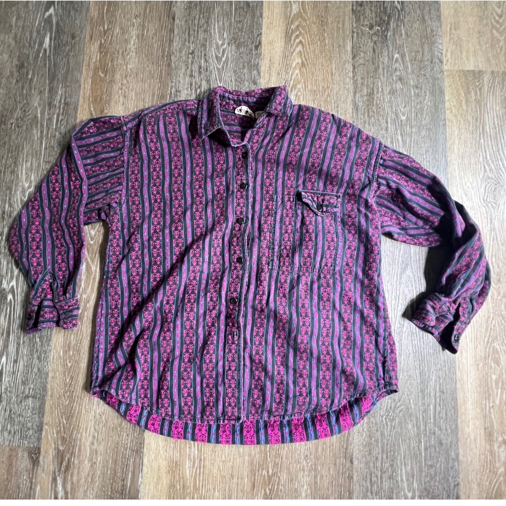 Khazana‎ Button Down Shirt Womens Small Purple Striped Long Sleeve Cotton Boho